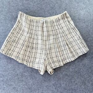 Gilli Women Cream Black Tweed Plaid‎ Pleated Shorts High Waist Plus Size 2X NEW
